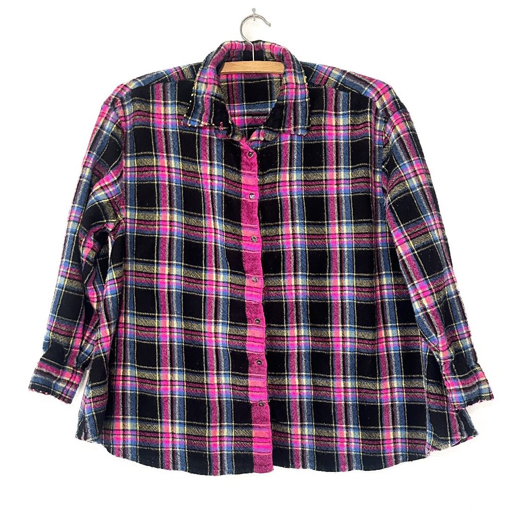 Péro Hand Embroidered Wool Plaid Shirt Jacket Made in India Artisan - Picture 3 of 10